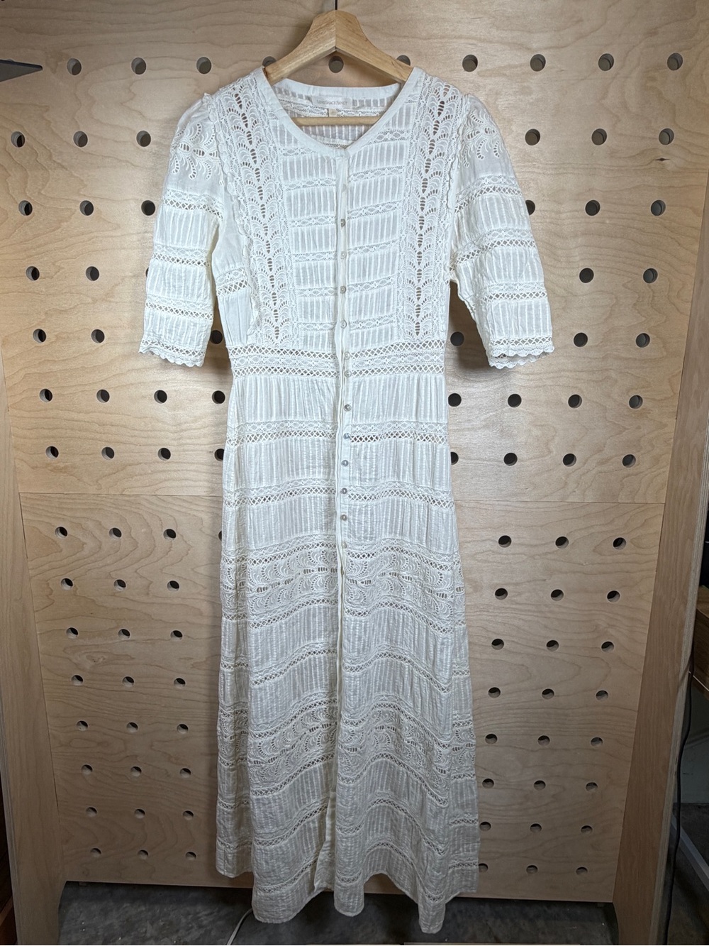 LoveShackFancy Ivory Crochet Button-Front Maxi Dress